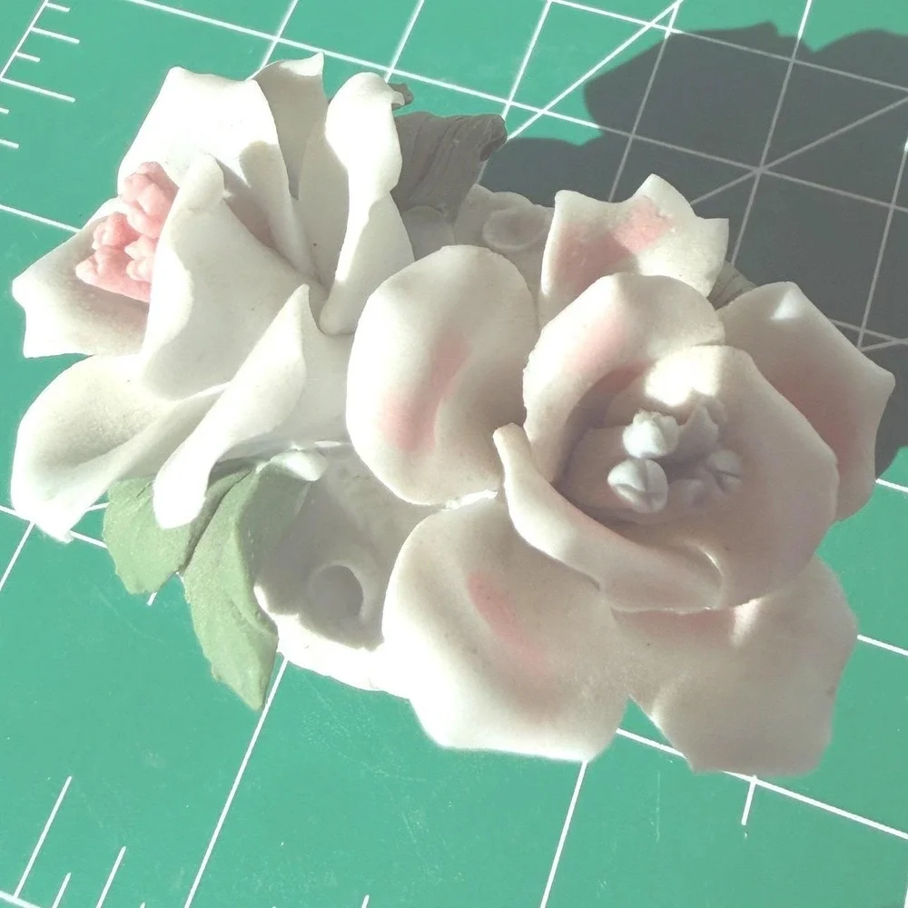 Vintage Porcelain Rose Flower Basket Figurine Capodimonte‎ Style